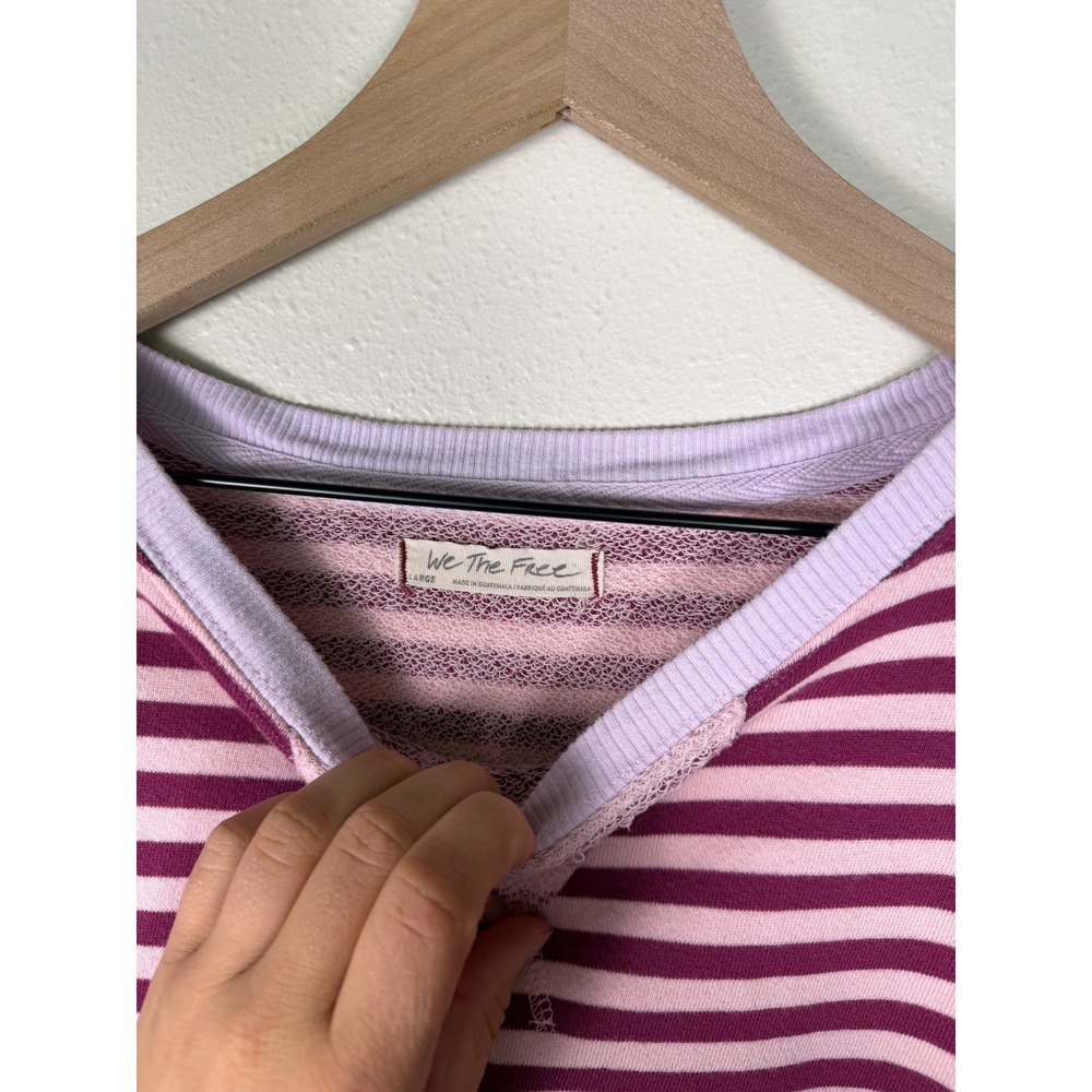 FREE PEOPLE Boho Sweatshirt Twee Loungewear Women Large Pink Striped Oversized - Picture 4 of 6